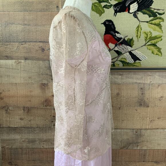 Vintage 1990s Romantic Cottagecore Mesh Lace Blouse Top Boho M - Picture 5 of 8
